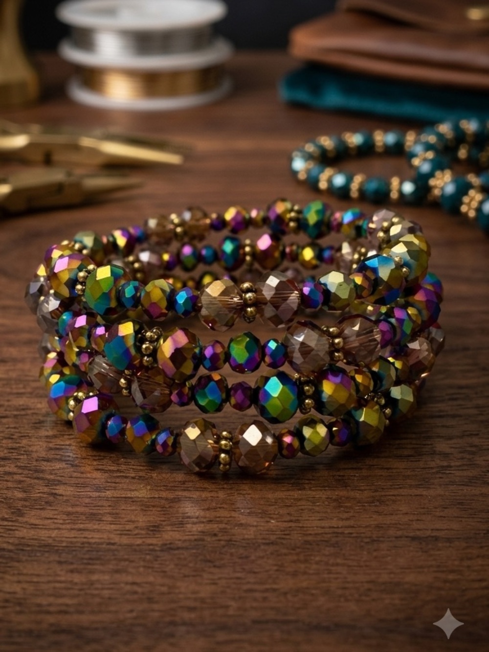 AB Gold & Purple Crystal Wrap Bracelet